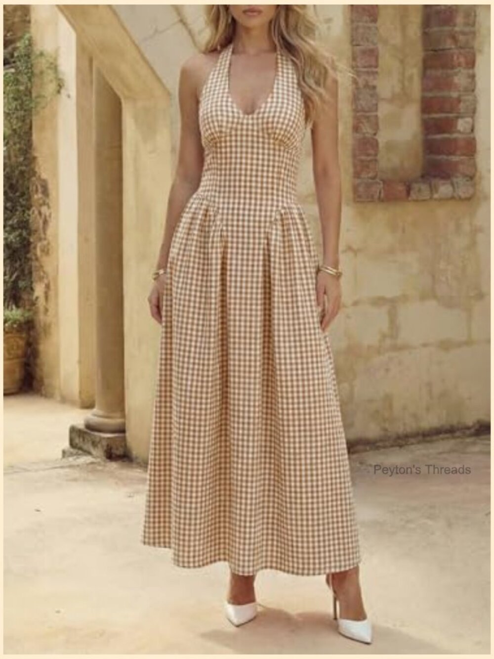 Halter V Neck Corset Maxi Dress with Smocked Tie Back - Picture 2 of 7